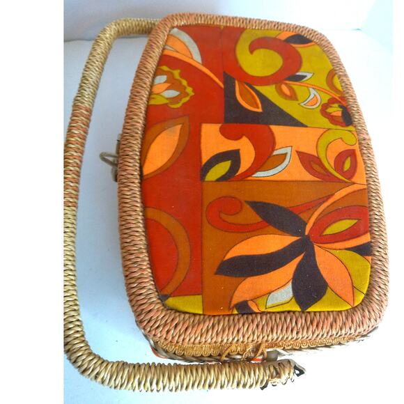Vintage Sewing Storage Basket Retro Mod Psychedelic Pattern READ - Picture 6 of 9